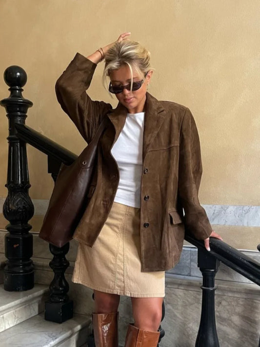 Chic Brown Suede Jacket for Women