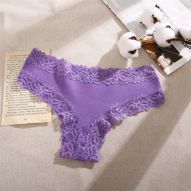 3Pc Cotton Lace Briefs Set