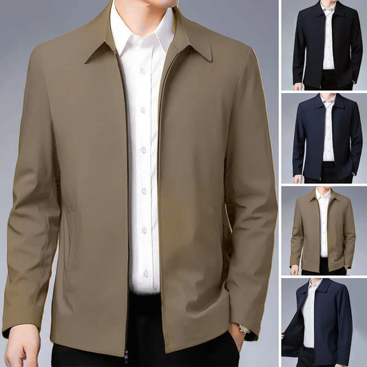 Men's Elegant Lapel Jacket with Zipper Pockets