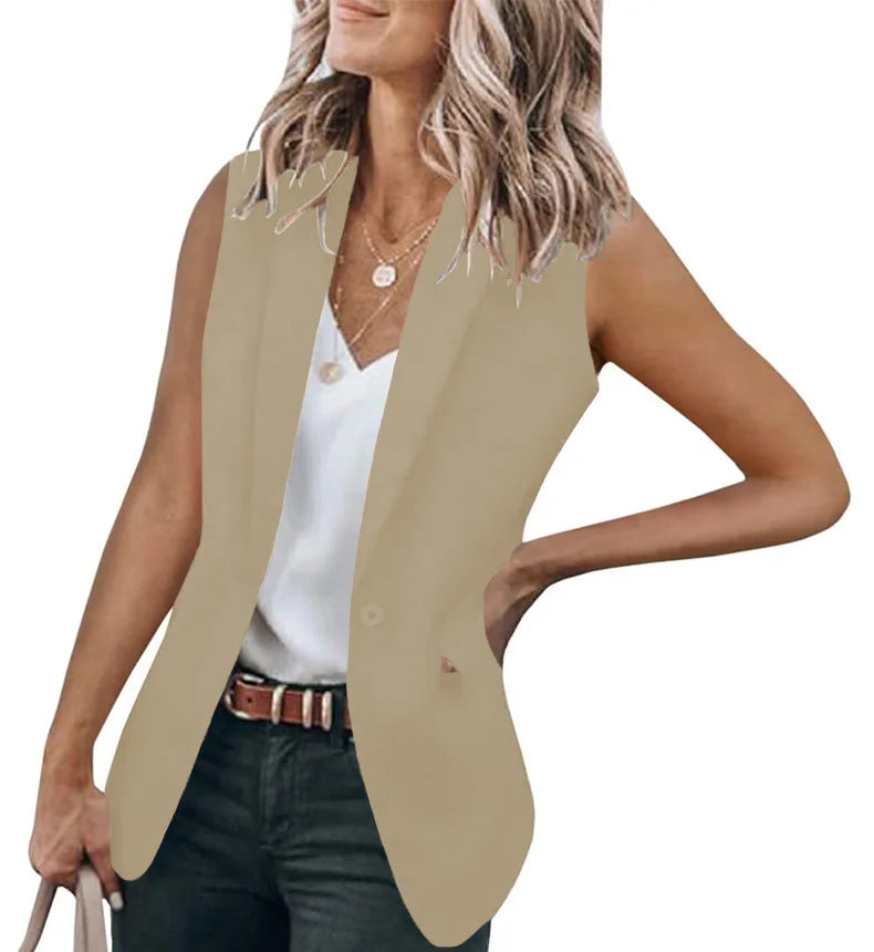 Sleeveless Solid Color Cardigan