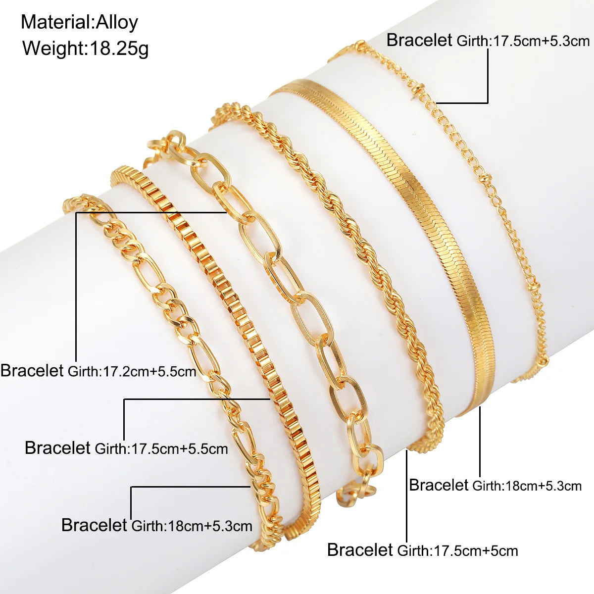 6 Pcs Gold Boho Cuban Chain Bracelet Set