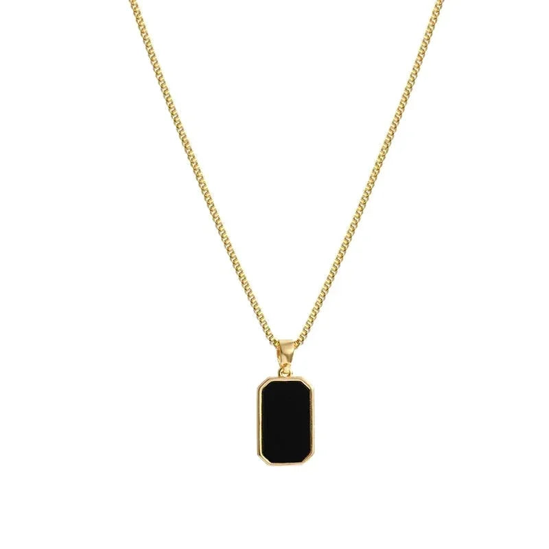 Stylish Gold Color Square Necklace Black Enamel Pendant