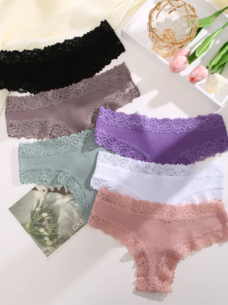 3Pc Cotton Lace Briefs Set