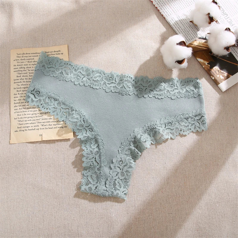 3Pc Cotton Lace Briefs Set