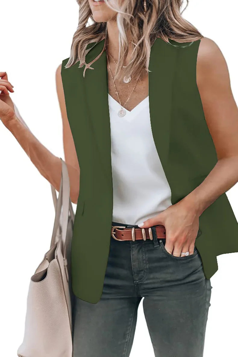 Sleeveless Solid Color Cardigan