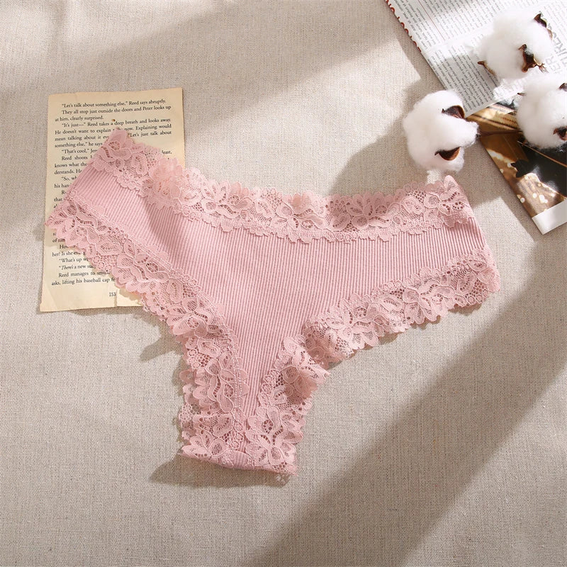 3Pc Cotton Lace Briefs Set