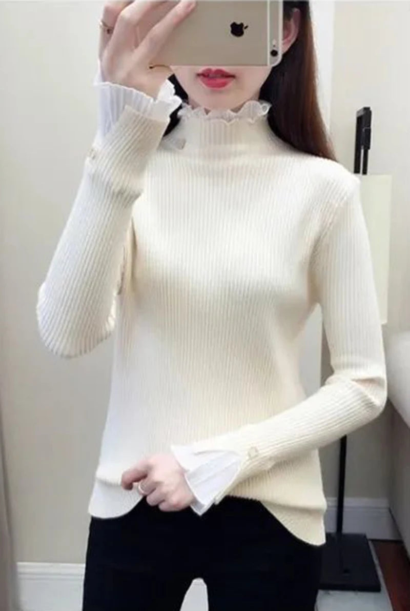 Women's Lace Patchwork Turtleneck Sweater