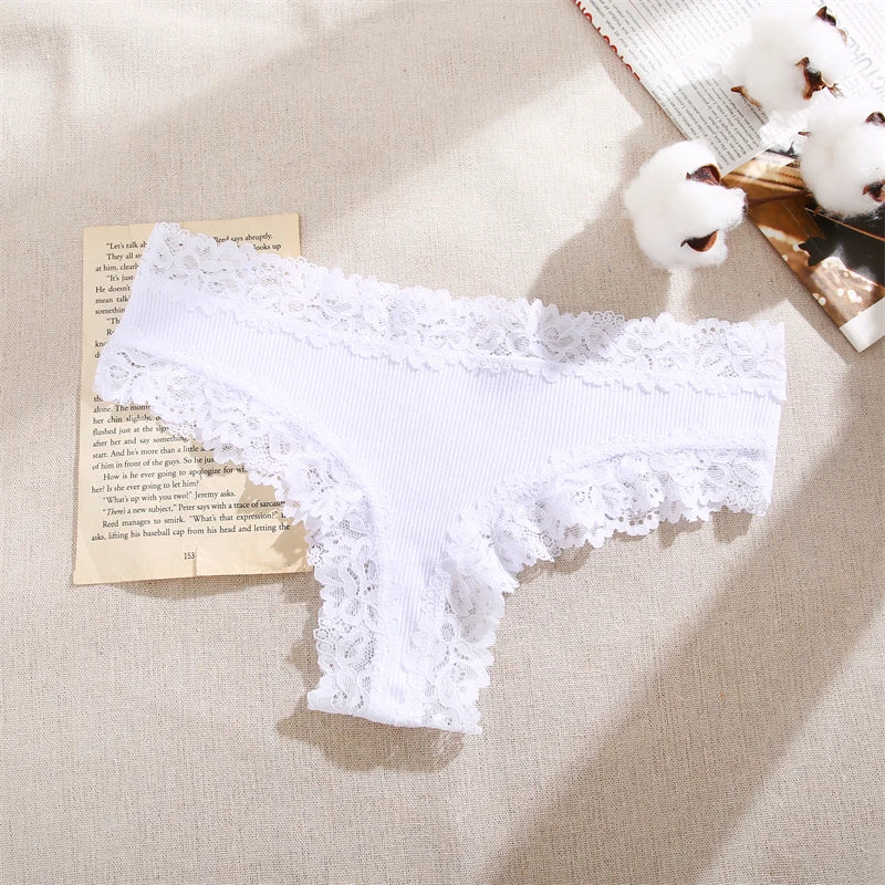 3Pc Cotton Lace Briefs Set