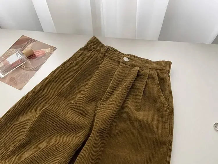 Retro High Waist Corduroy Pants