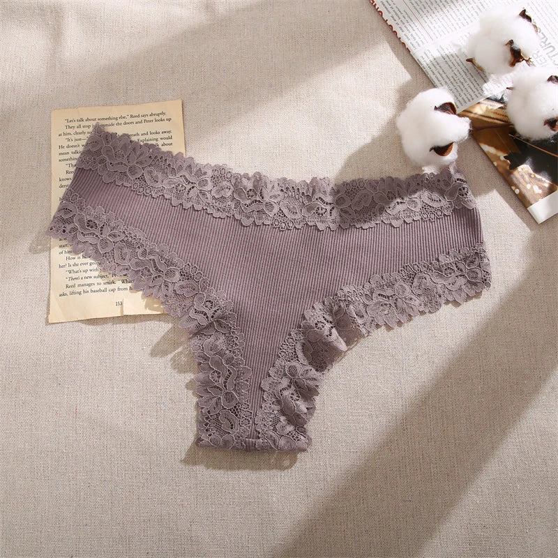 3Pc Cotton Lace Briefs Set