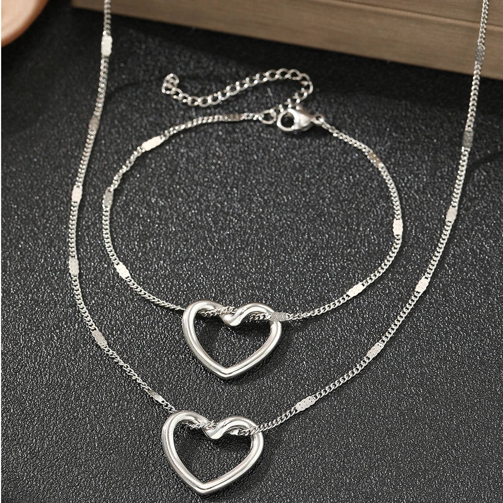 Twisted Heart Stainless Steel Jewelry Set