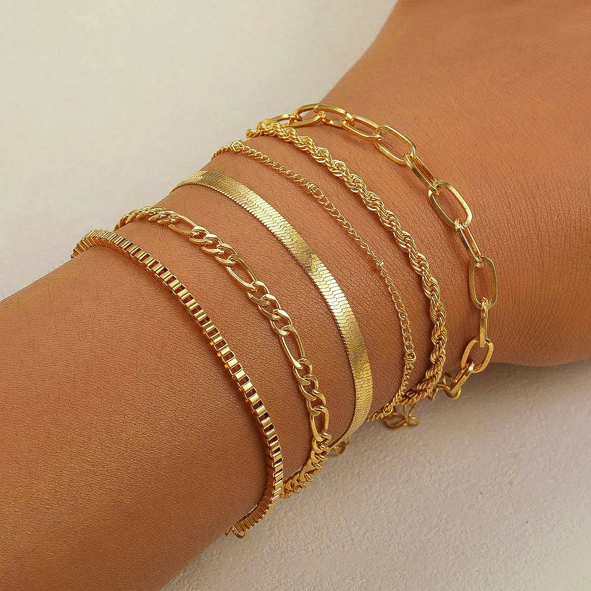 6 Pcs Gold Boho Cuban Chain Bracelet Set