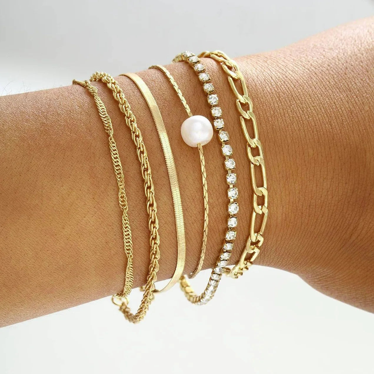 6 Pcs Gold Boho Cuban Chain Bracelet Set