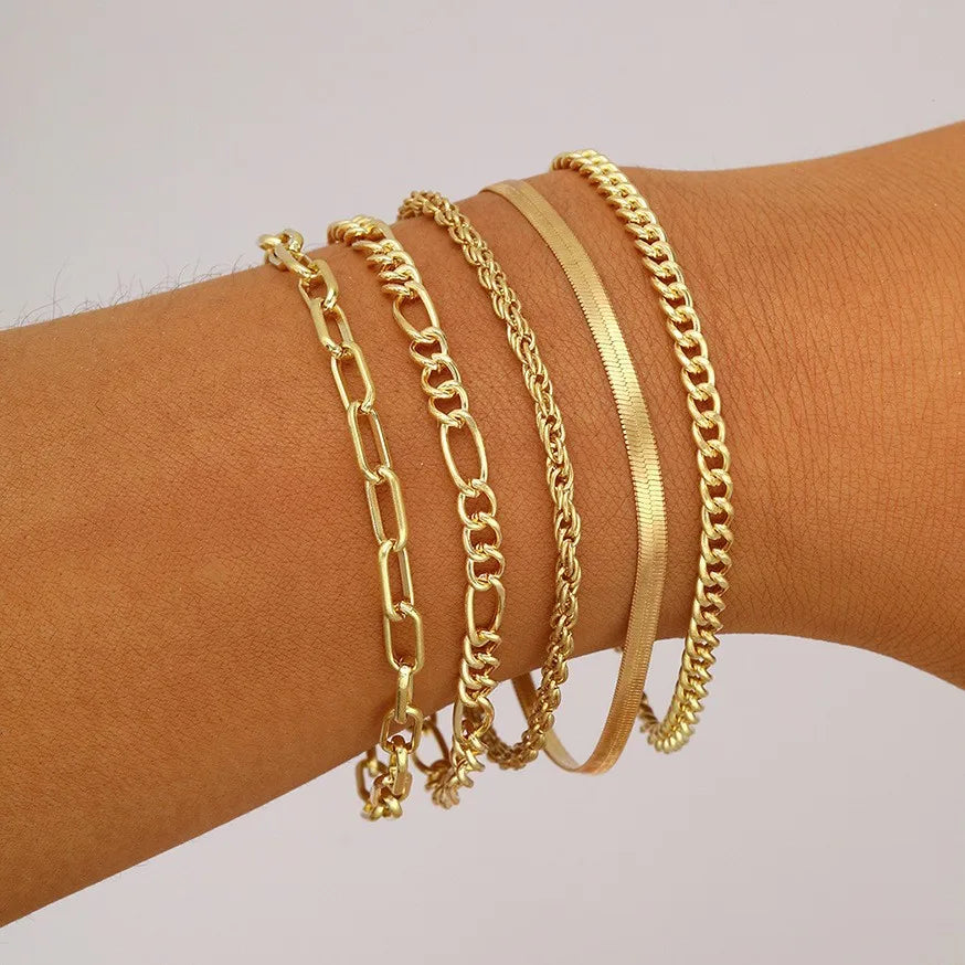 6 Pcs Gold Boho Cuban Chain Bracelet Set