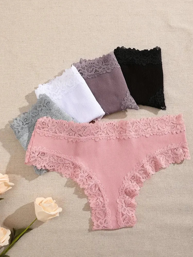 3Pc Cotton Lace Briefs Set