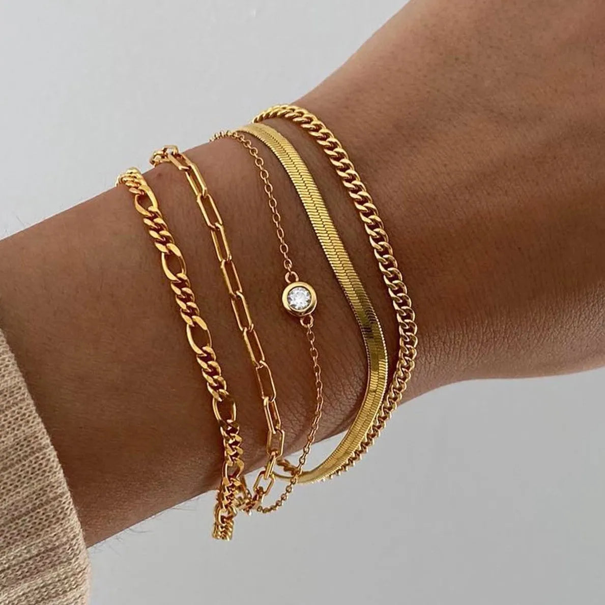 6 Pcs Gold Boho Cuban Chain Bracelet Set