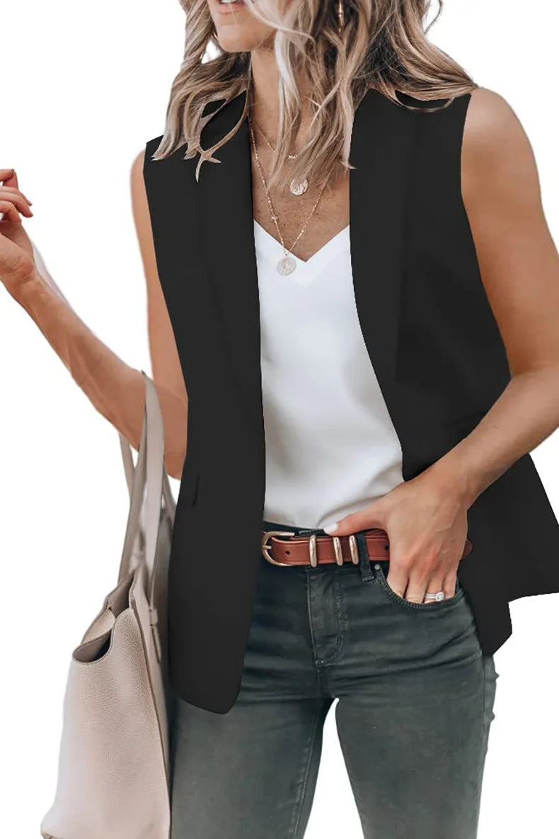 Sleeveless Solid Color Cardigan