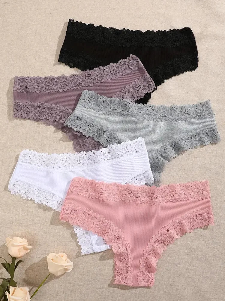 3Pc Cotton Lace Briefs Set