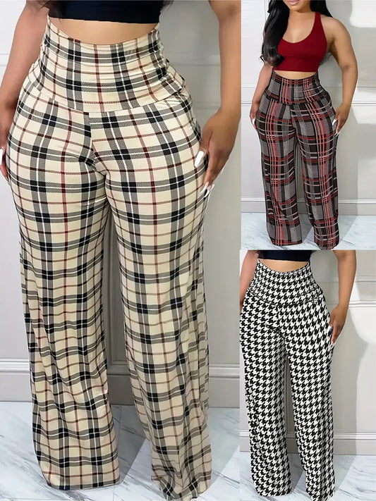 High Waist Plaid Wide Leg Pants