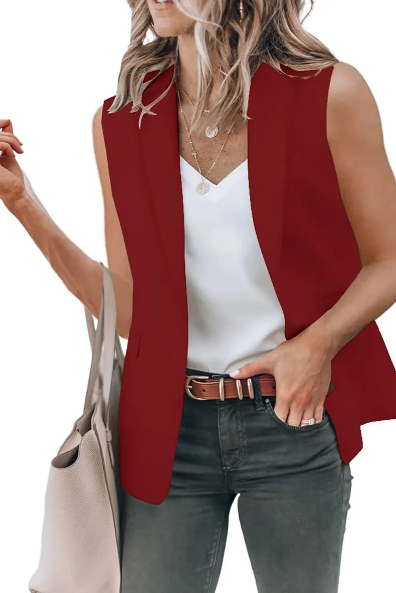 Sleeveless Solid Color Cardigan