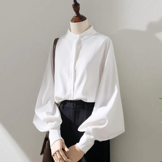 Lantern Long Sleeve Stand Collar Blouse