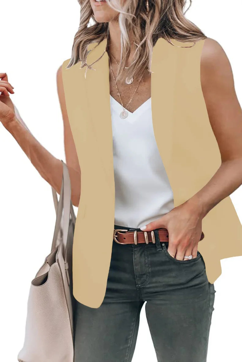 Sleeveless Solid Color Cardigan