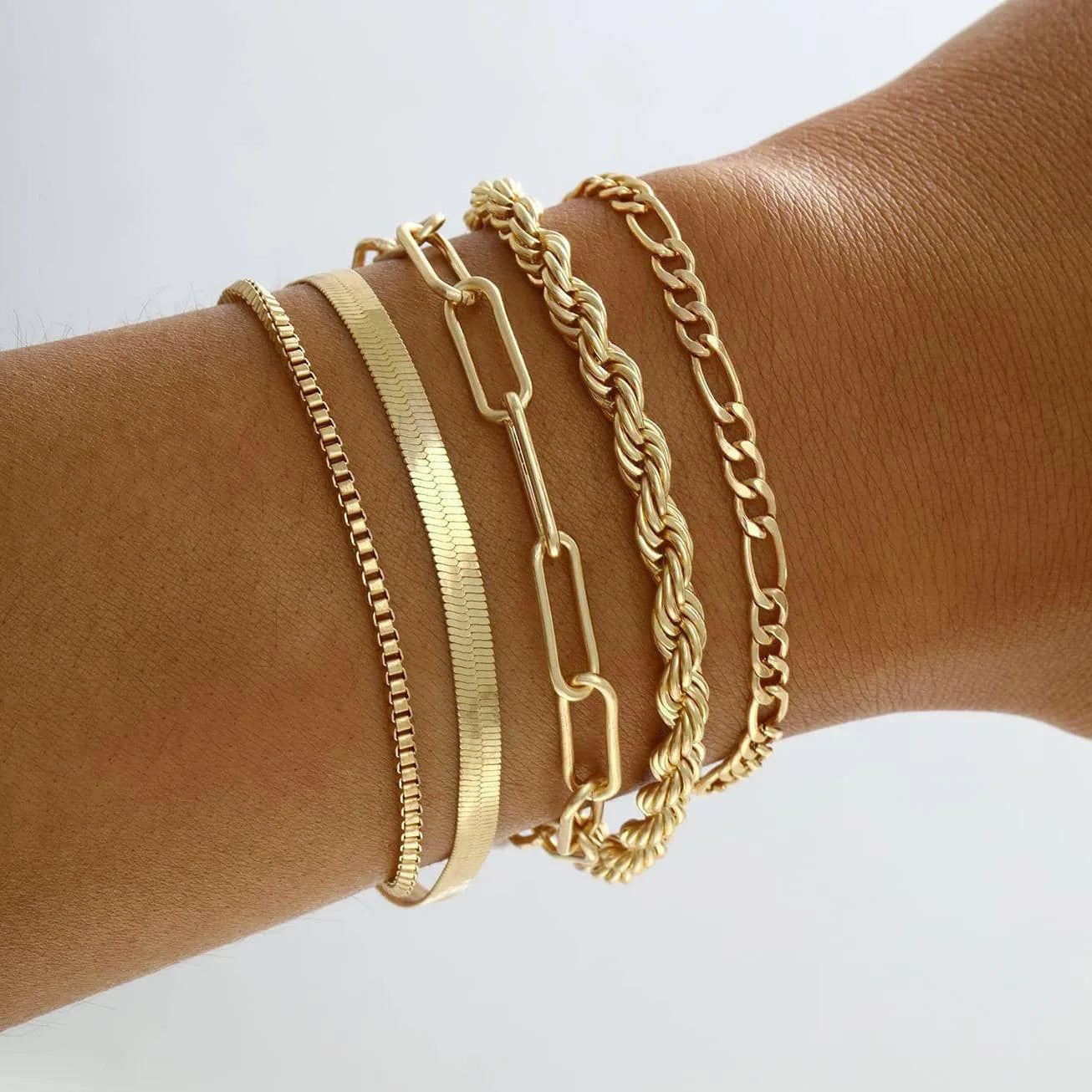 6 Pcs Gold Boho Cuban Chain Bracelet Set