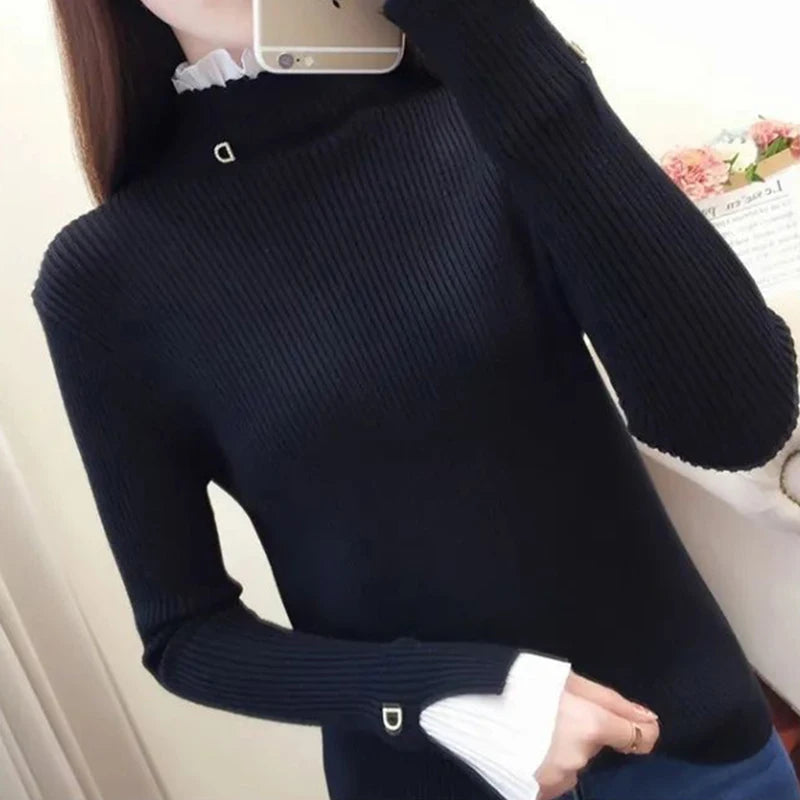 Women's Lace Patchwork Turtleneck Sweater