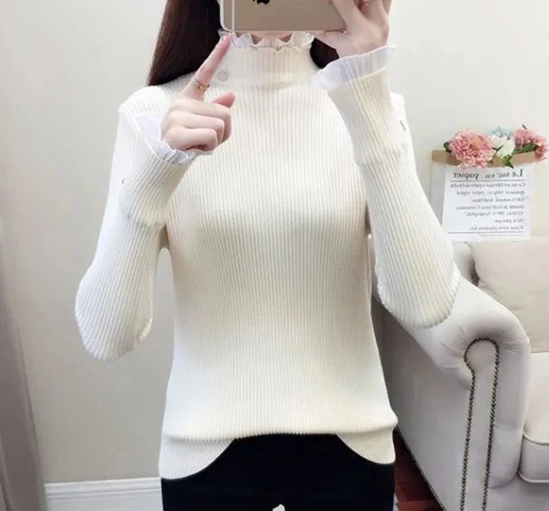 Women's Lace Patchwork Turtleneck Sweater