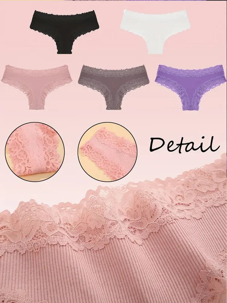 3Pc Cotton Lace Briefs Set