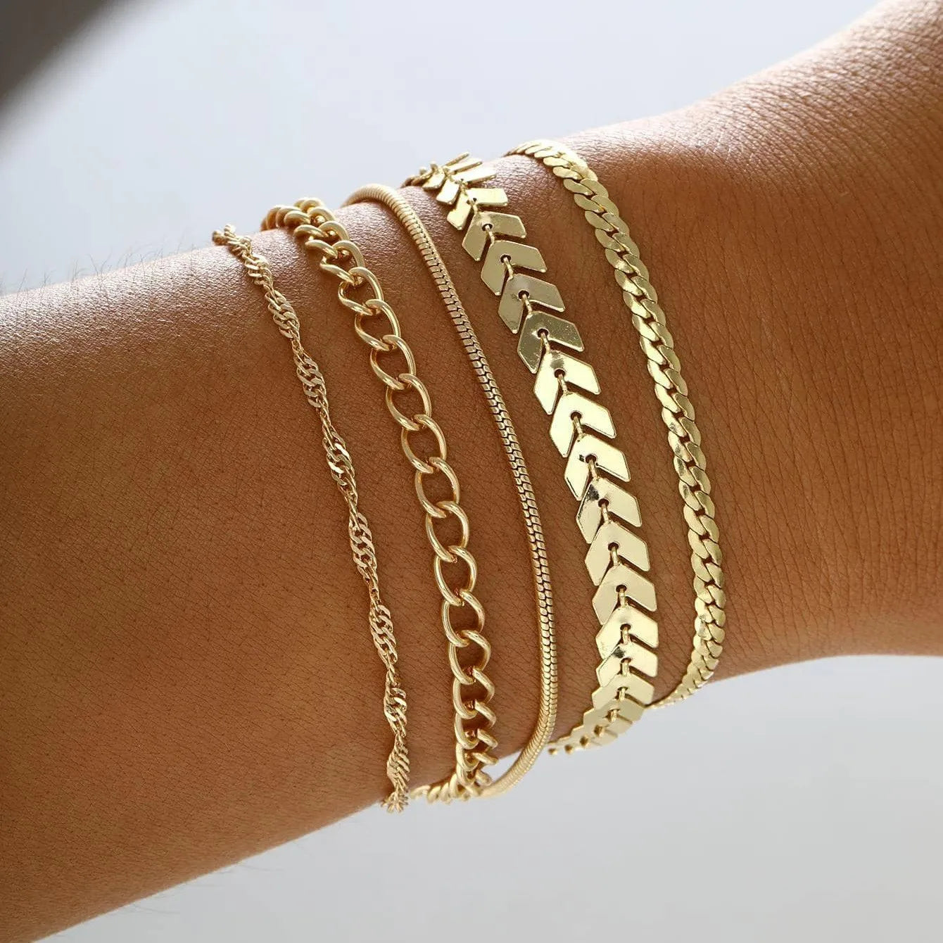 6 Pcs Gold Boho Cuban Chain Bracelet Set